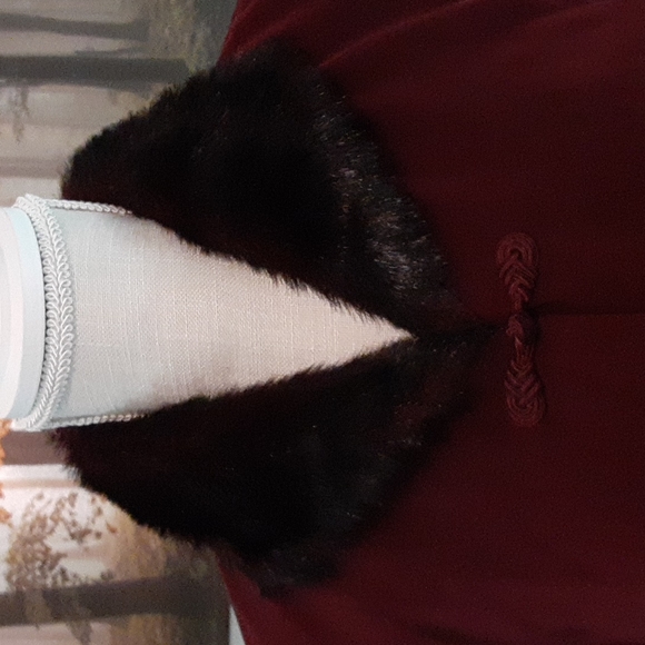 Lined Faux Fur and Decorative Buttons Wine Jacket (Plaza South) - Picture 3 of 13
